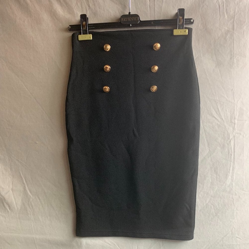 LAST ONE 🔥 Black Gold Double Button Pencil Skirt - Picture 7 of 8